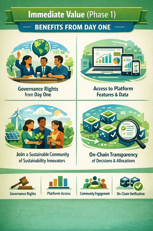 SDA Token Phase 1: Immediate Value - Governance rights, platform access, community engagement, and on-chain verification
