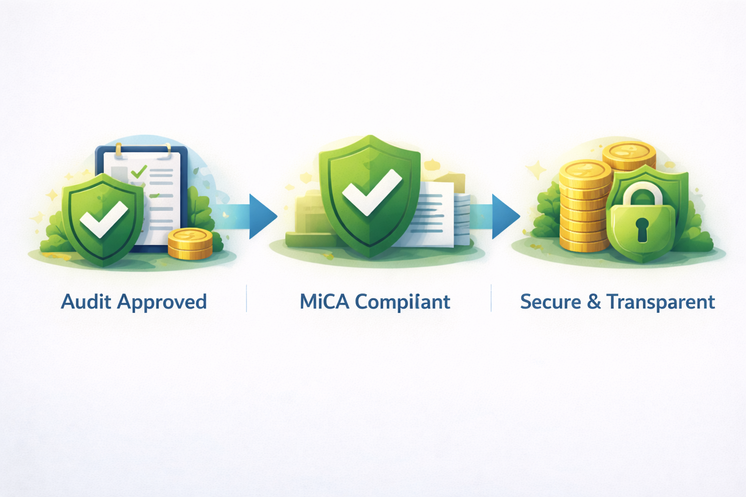 Trust indicators: Smart contract audit, MiCA compliance, and secure infrastructure badges